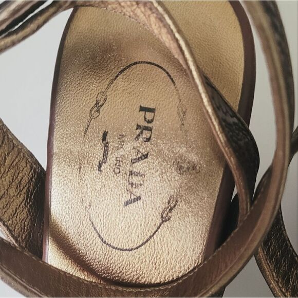 Prada Gold & Brown Wedge Sandals Size 39 - Picture 3 of 7